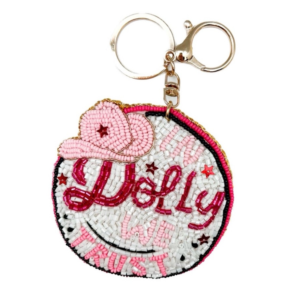Dolly Parton Beaded Keychain  - Pink and White